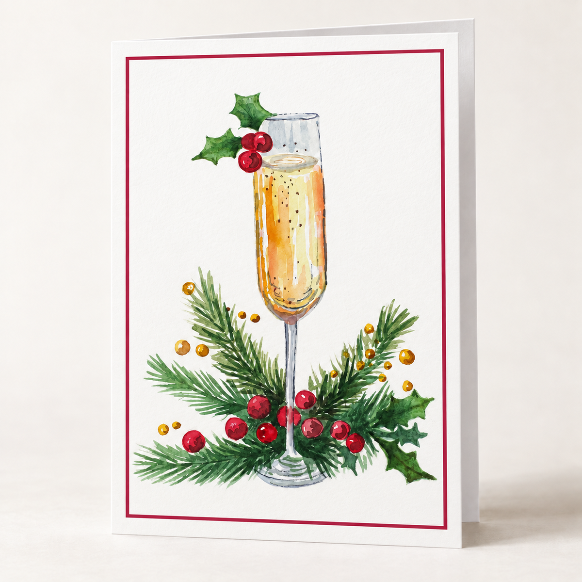 Champagne Christmas card set of 4