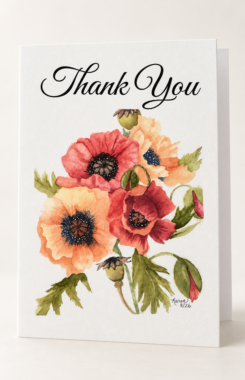 Spring Poppies Thank you notecards set of 4
